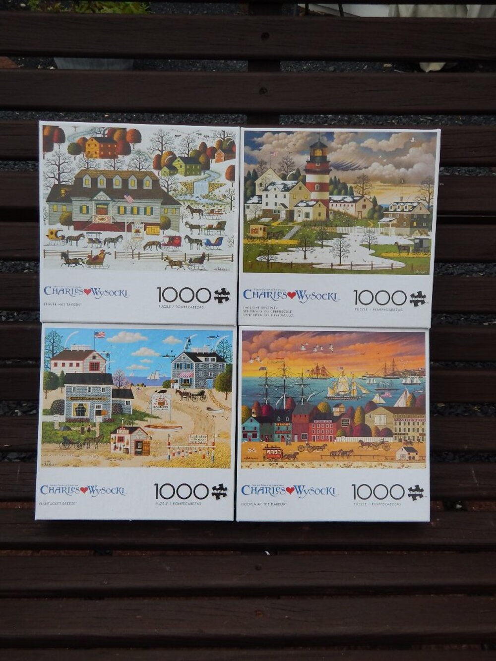 4 1000 piece jigsaw puzzles lot Buffalo Games Charles Wysocki Coastal Harbor